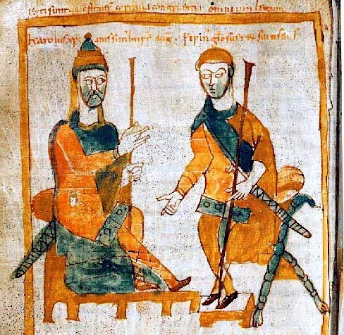 Charlemagne and Pippin of Italy. 10th century CE depiction